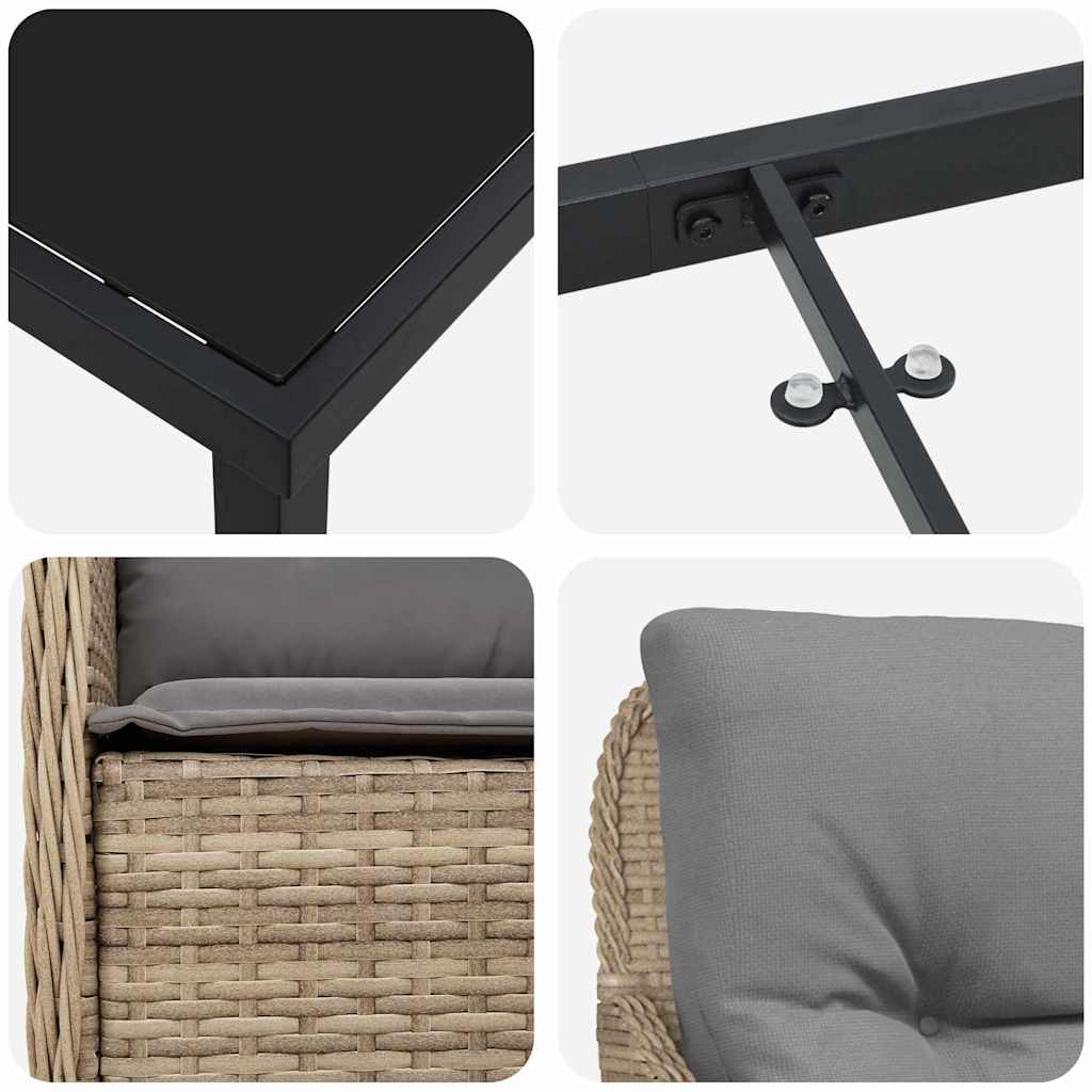 vidaXL Σέτ φαγητού για κήπο με μαξιλάρι 3 pcs Μπεζ Πολυ ράταν