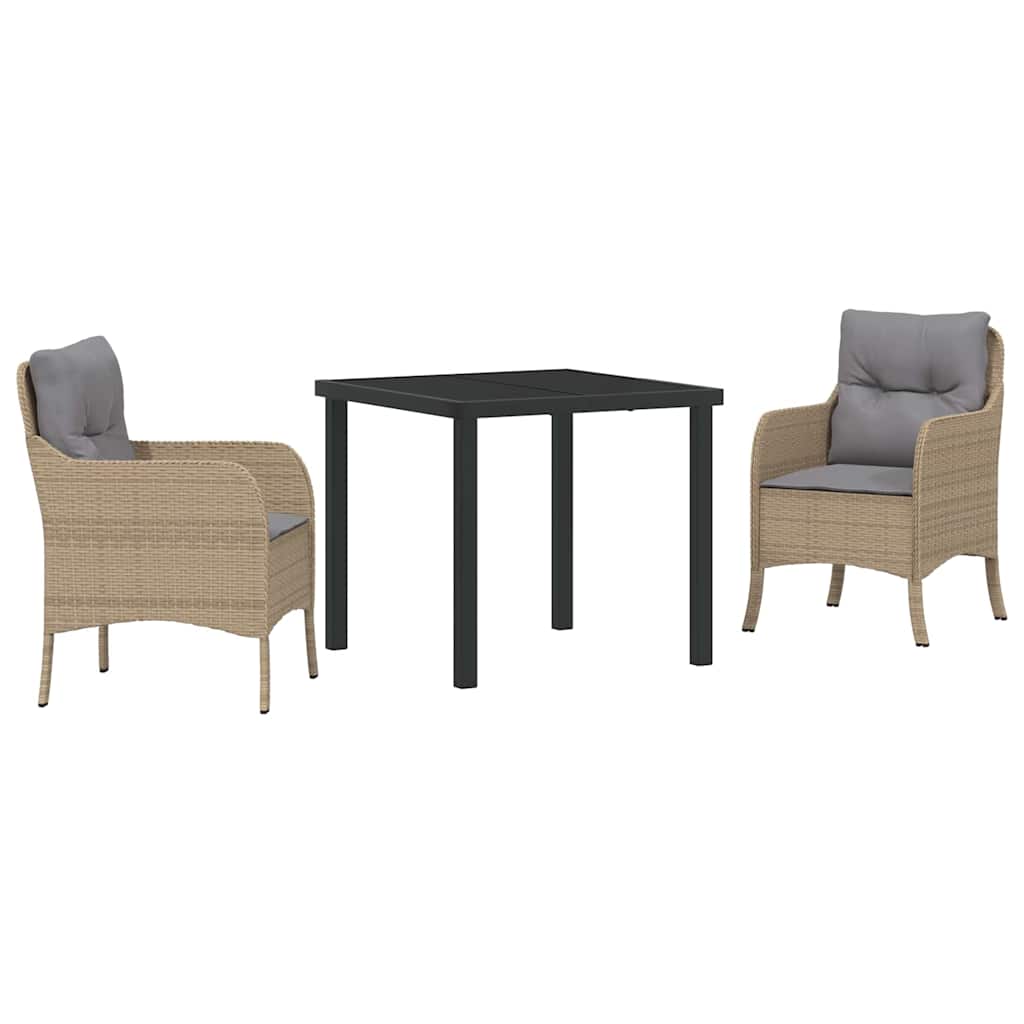 vidaXL Σέτ φαγητού για κήπο με μαξιλάρι 3 pcs Μπεζ Πολυ ράταν