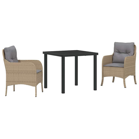 vidaXL Σέτ φαγητού για κήπο με μαξιλάρι 3 pcs Μπεζ Πολυ ράταν