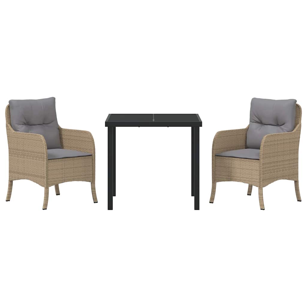 vidaXL Σέτ φαγητού για κήπο με μαξιλάρι 3 pcs Μπεζ Πολυ ράταν