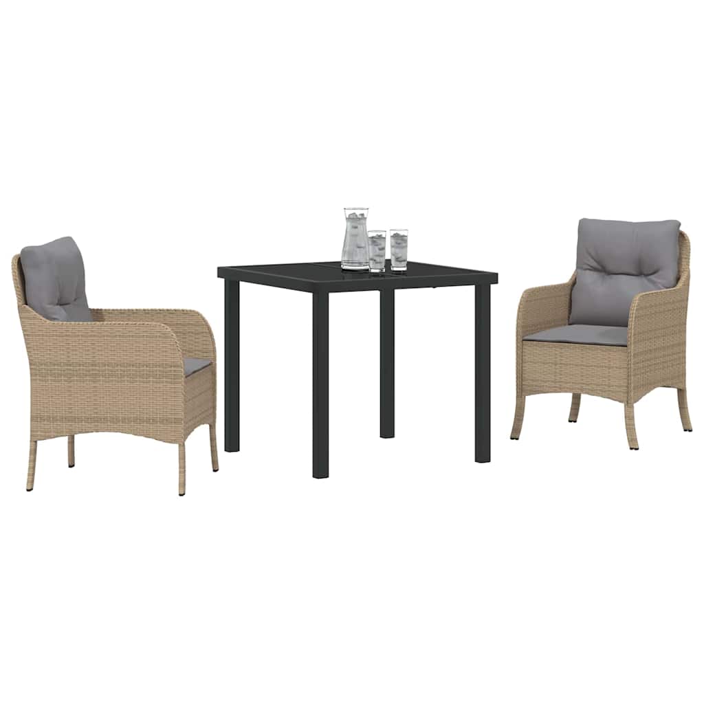 vidaXL Σέτ φαγητού για κήπο με μαξιλάρι 3 pcs Μπεζ Πολυ ράταν