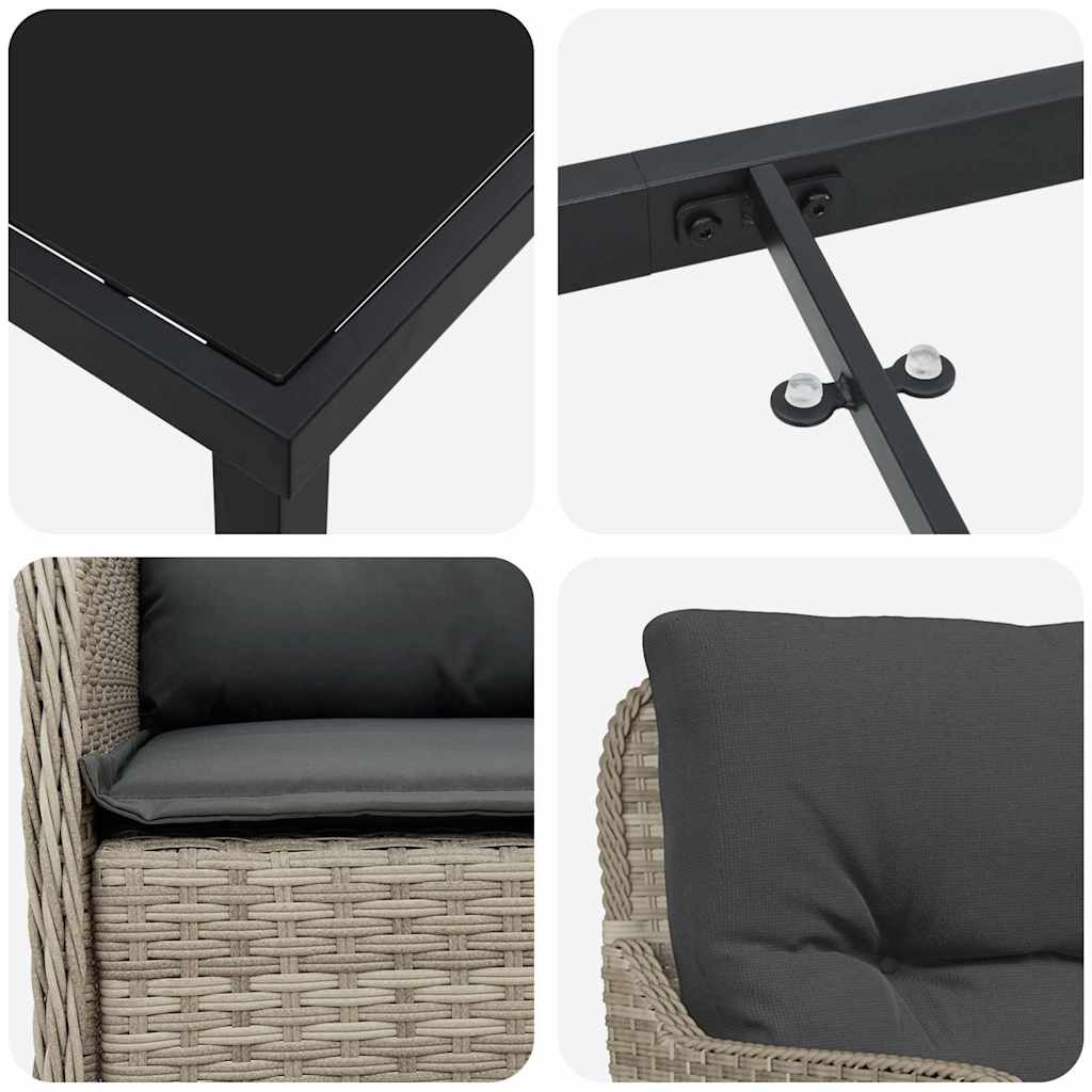 vidaXL Σέτ φαγητού για κήπο με μαξιλάρι 3 pcs Ανοιχτό γκρι Πολυ ράταν