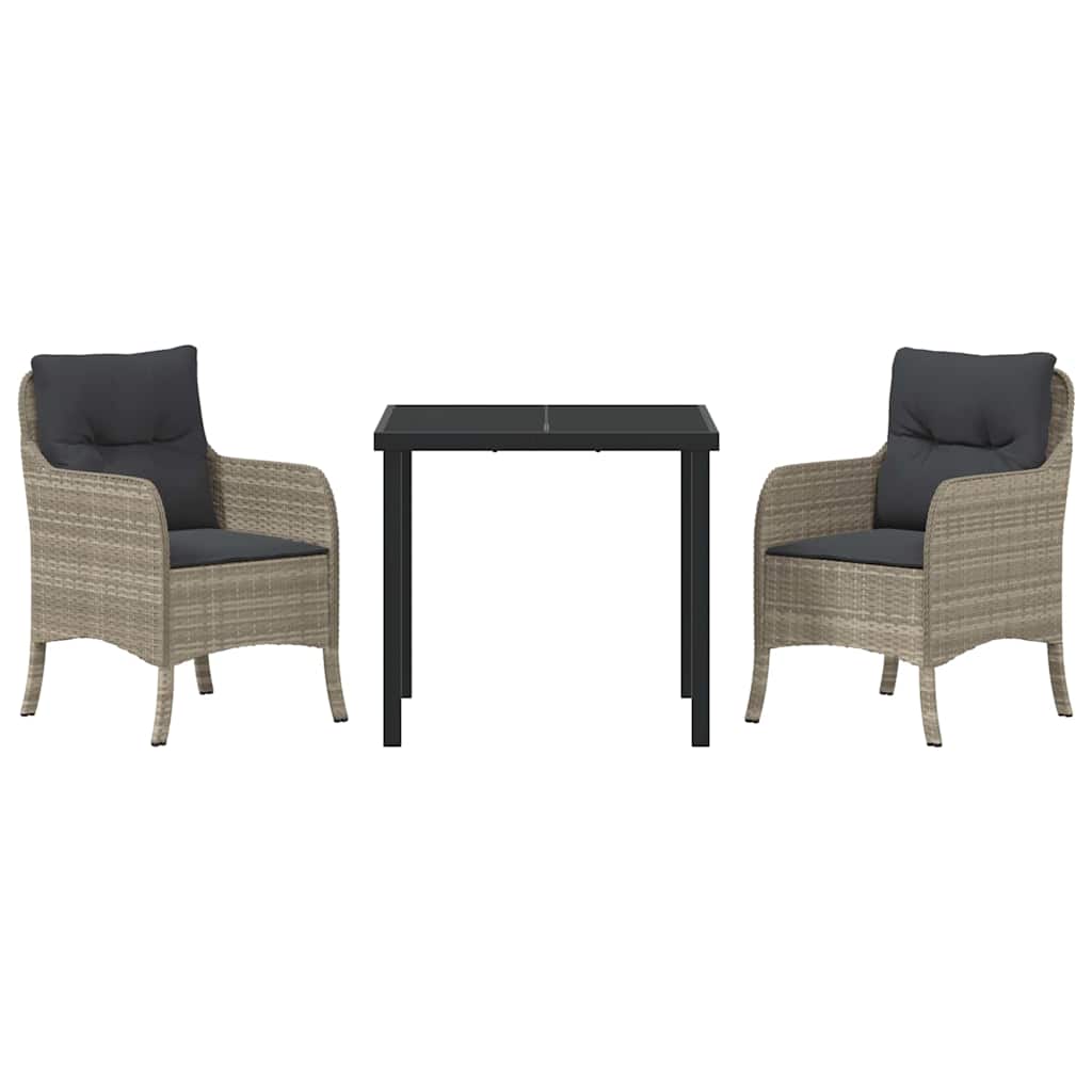 vidaXL Σέτ φαγητού για κήπο με μαξιλάρι 3 pcs Ανοιχτό γκρι Πολυ ράταν