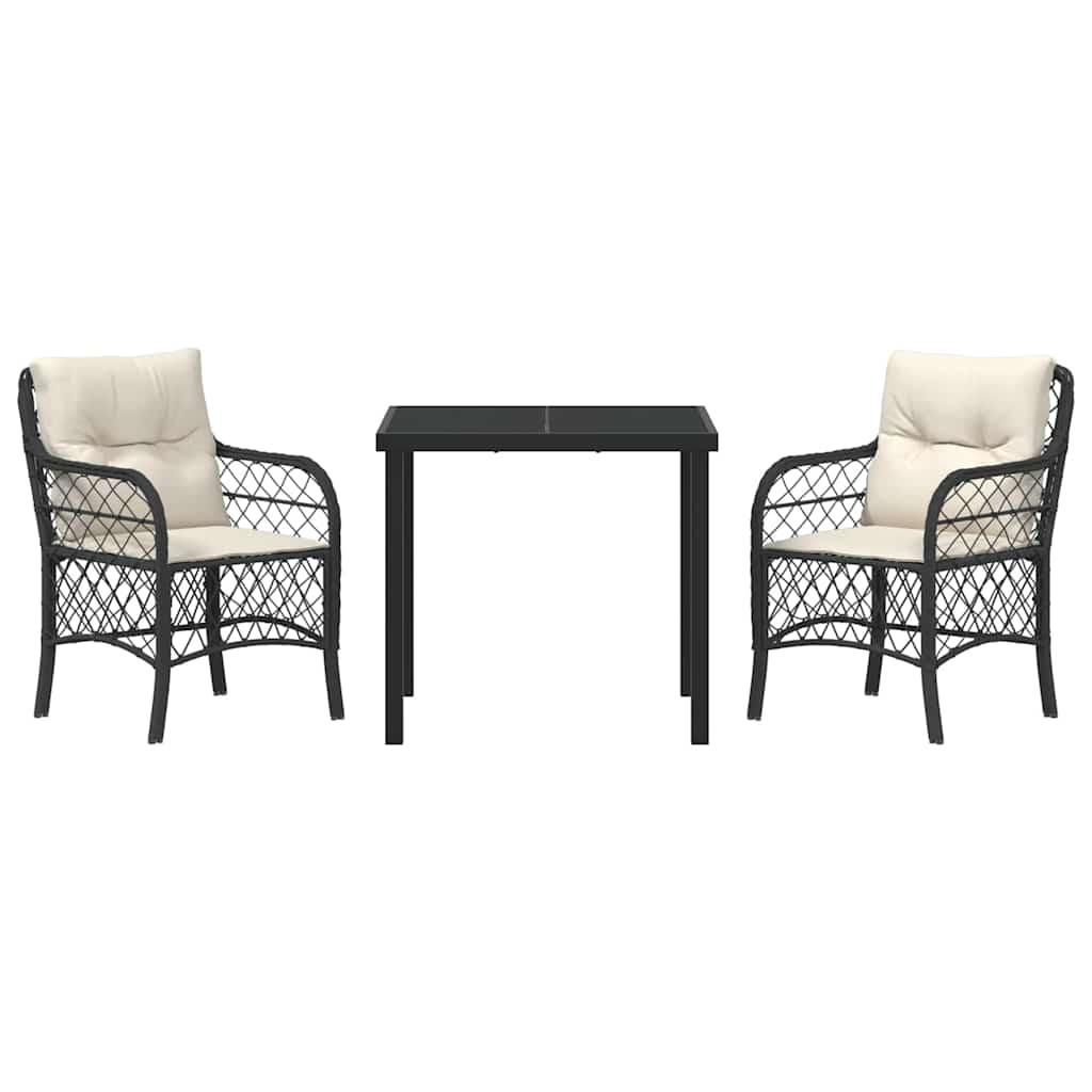 vidaXL Σέτ φαγητού για κήπο με μαξιλάρι 3 pcs Μαύρο Πολυ ράταν