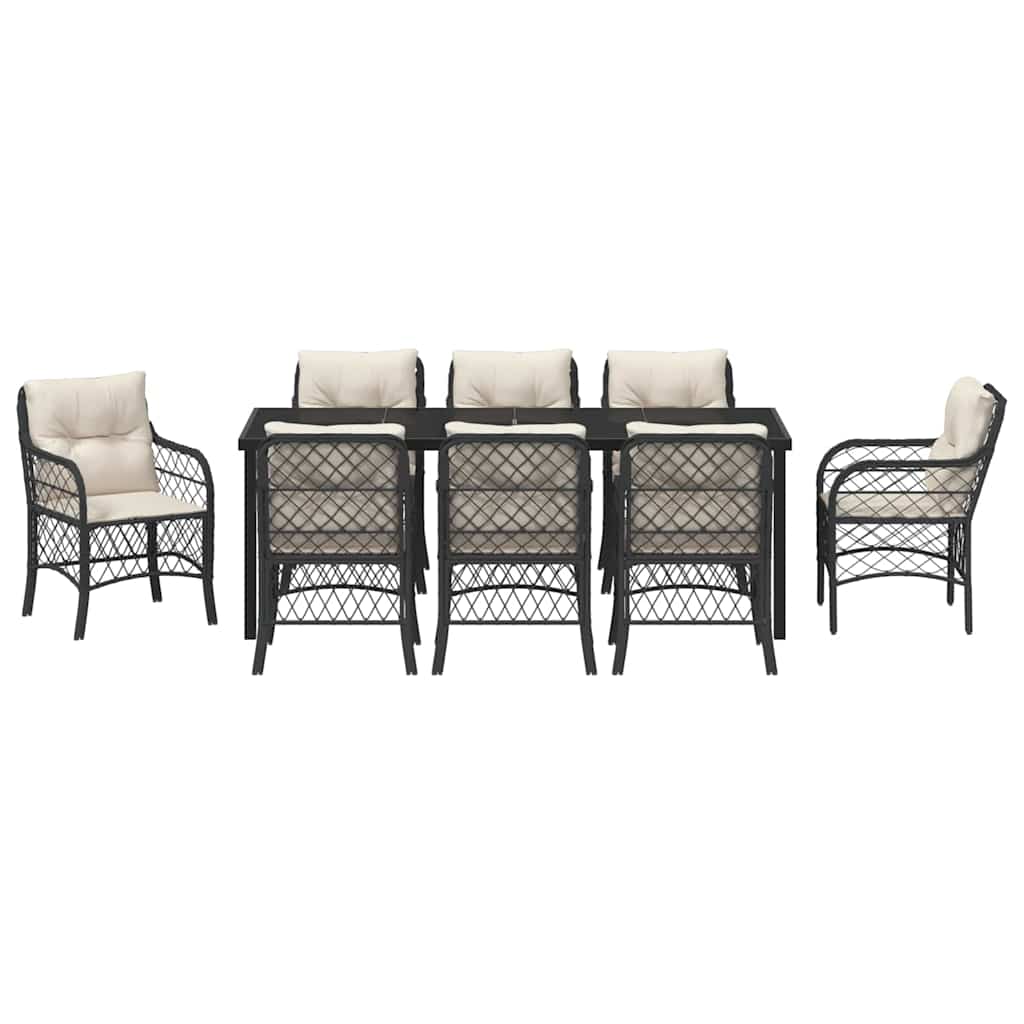 vidaXL Σέτ φαγητού για κήπο 9 τμχ. Μαύρο συνθετικό ρατάν