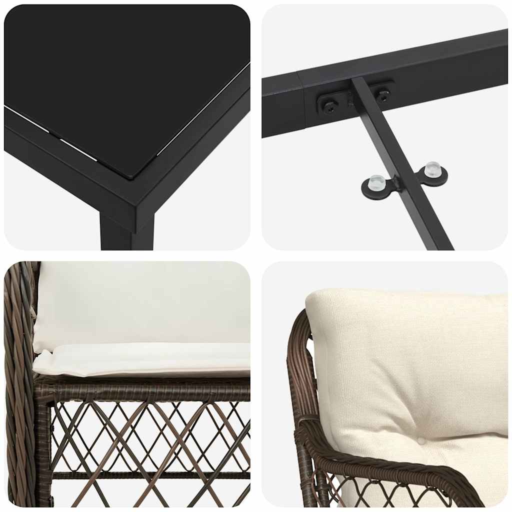 vidaXL Σέτ φαγητού για κήπο με μαξιλάρι 7 pcs Καφέ Πολυ ράταν