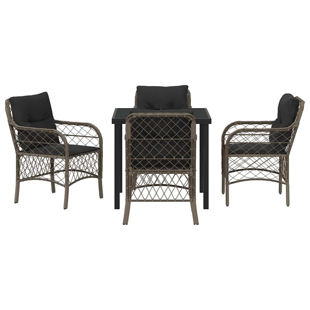 vidaXL 5 Τεμαχίων Σετ Δείπνου Κήπου με Μαξιλάρια Γκρι Πολυ Ράφτιν