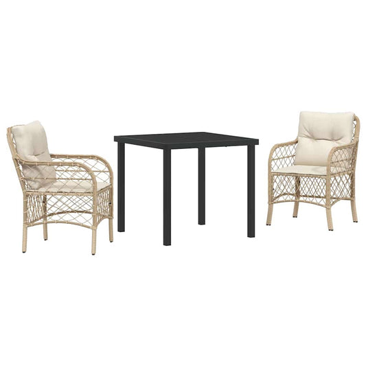 vidaXL Σέτ φαγητού για κήπο με μαξιλάρι 3 pcs Μπεζ Πολυ ράταν