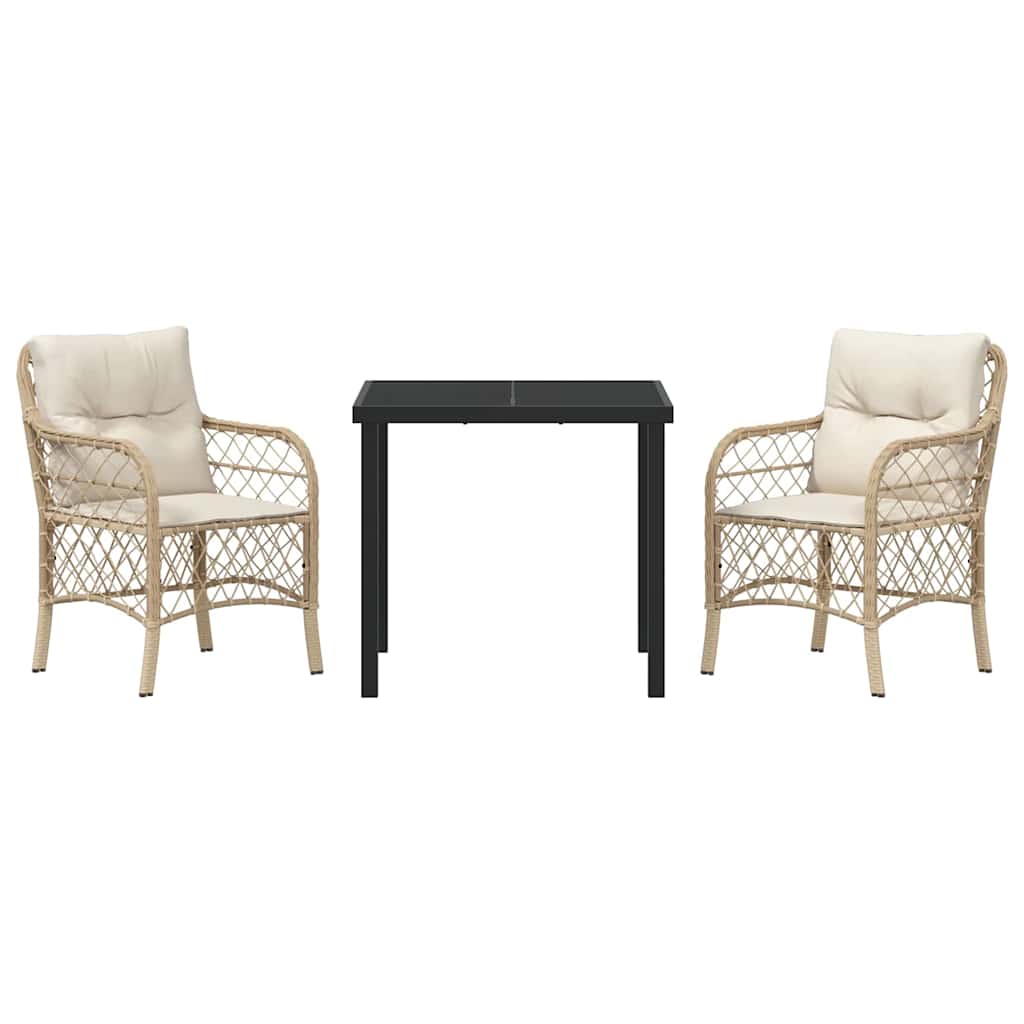 vidaXL Σέτ φαγητού για κήπο με μαξιλάρι 3 pcs Μπεζ Πολυ ράταν