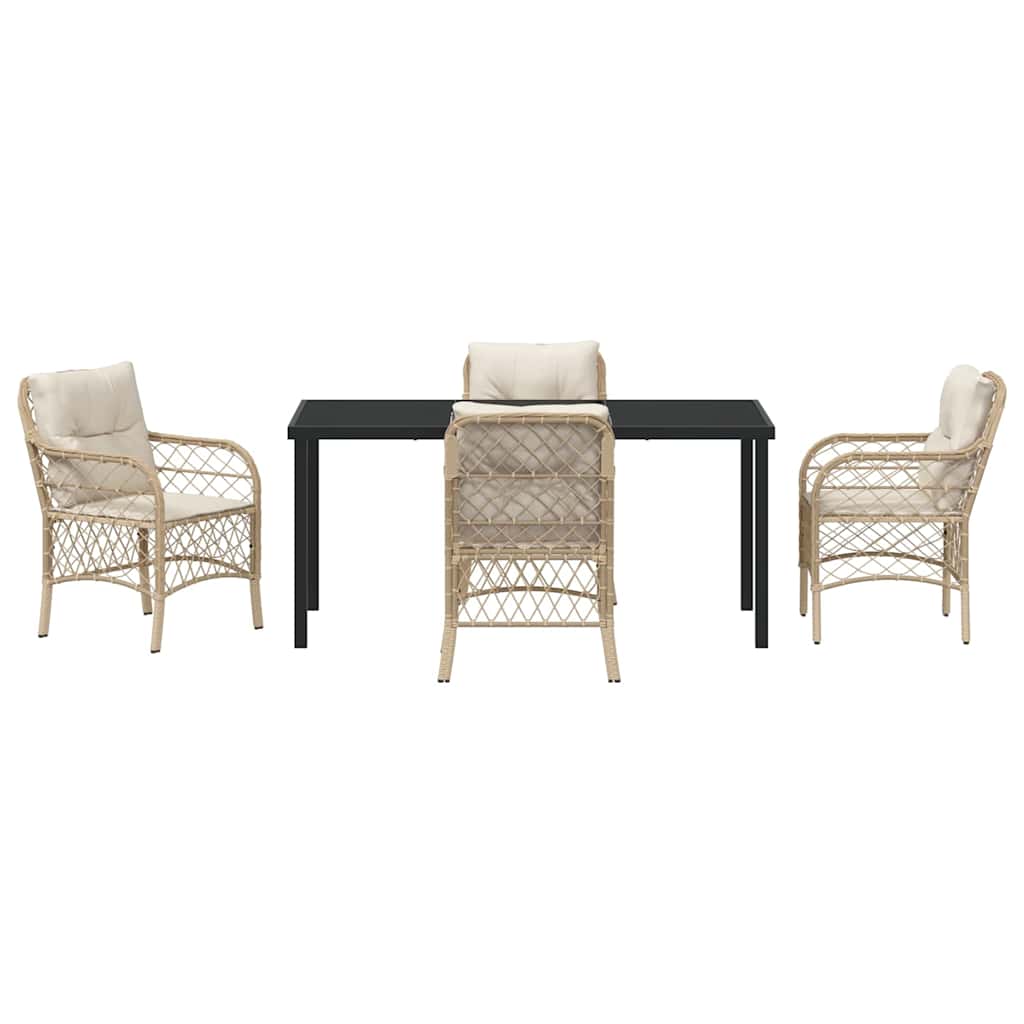 vidaXL σετ φαγητού 5 τεμαχίων για τον κήπο με μπεζ μαξιλάρια