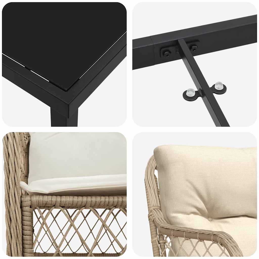 vidaXL Σέτ φαγητού για κήπο με μαξιλάρι 7 pcs Μπεζ Πολυ ράταν