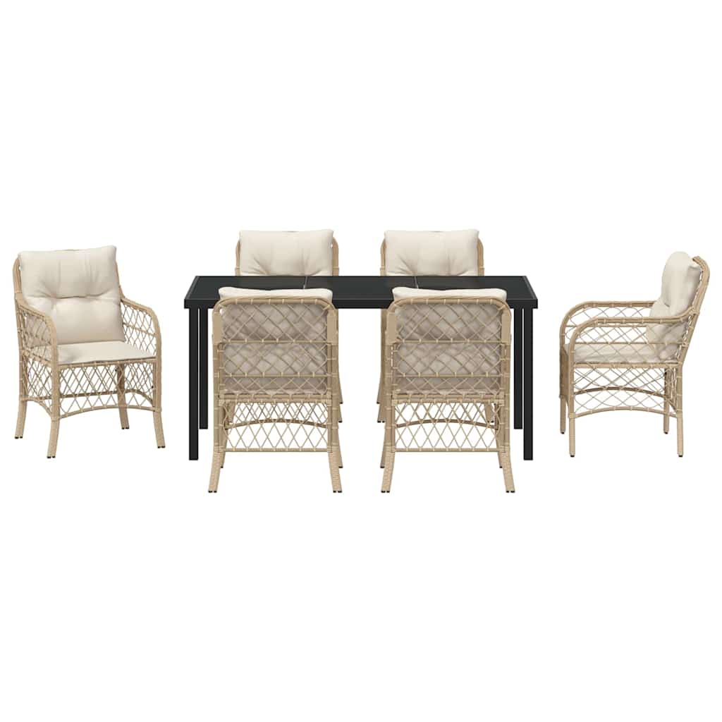 vidaXL Σέτ φαγητού για κήπο με μαξιλάρι 7 pcs Μπεζ Πολυ ράταν