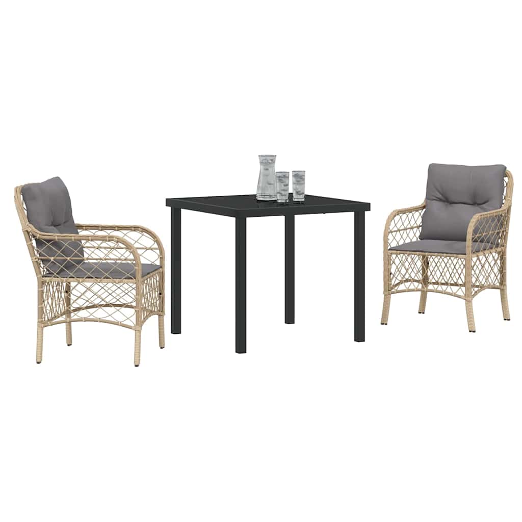 vidaXL Σετ Τραπέζι Κήπου 3 Τεμαχίων με Μαξιλάρια Μπεζ Πολυ Ράτταν
