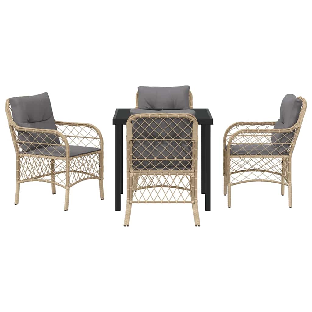 vidaXL Σέτ φαγητού για κήπο με μαξιλάρι 5 pcs Μπεζ Πολυ ράταν