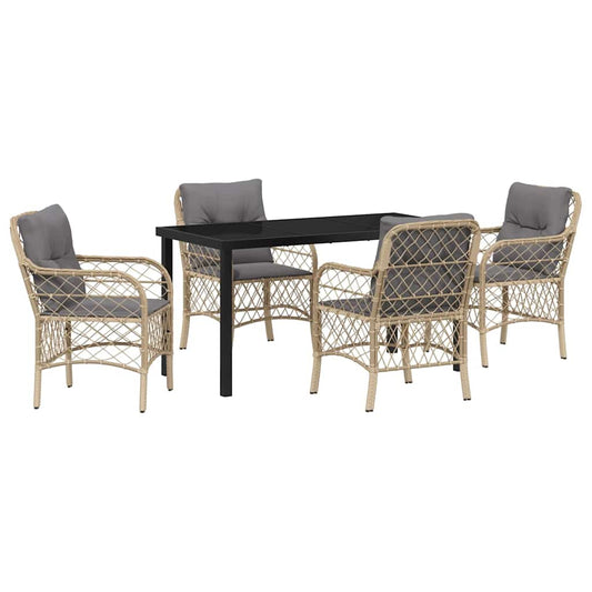 vidaXL Σέτ φαγητού για κήπο με μαξιλάρι 5 pcs Μπεζ Πολυ ράταν