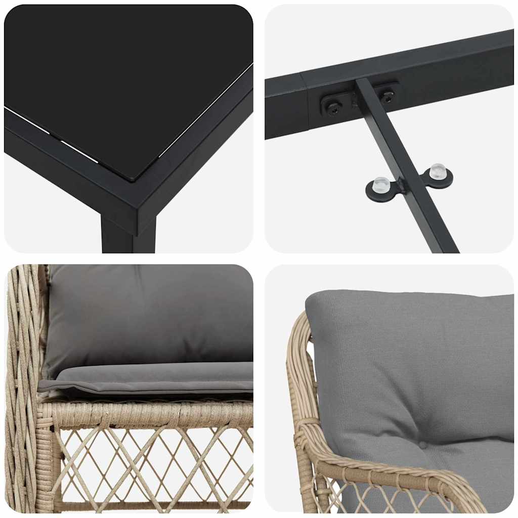 vidaXL Σέτ φαγητού για κήπο με μαξιλάρι 7 pcs Μπεζ Πολυ ράταν