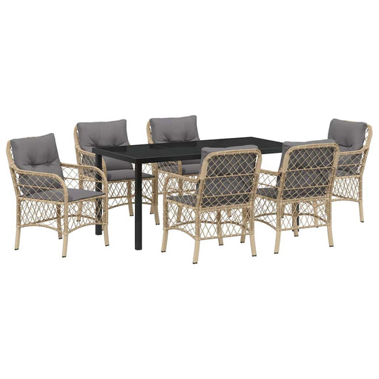 vidaXL Σέτ φαγητού για κήπο με μαξιλάρι 7 pcs Μπεζ Πολυ ράταν