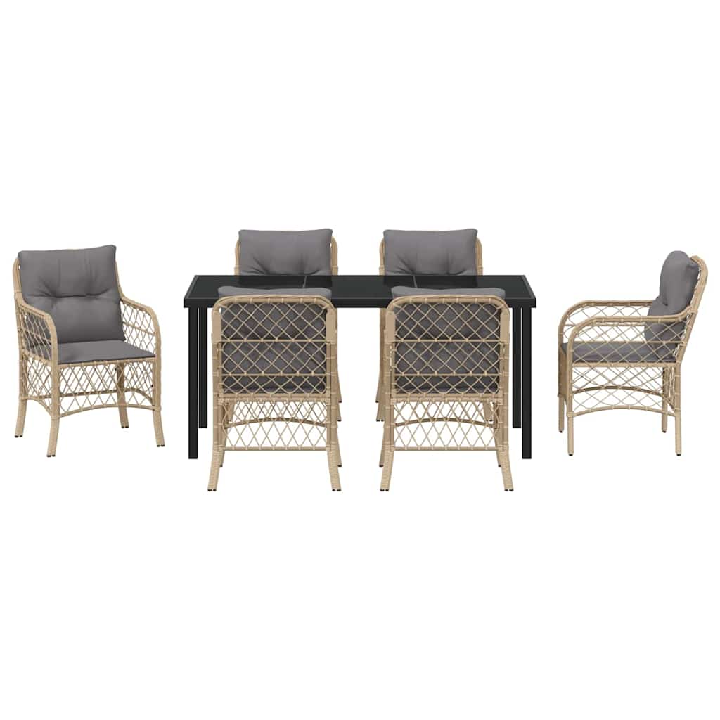 vidaXL Σέτ φαγητού για κήπο με μαξιλάρι 7 pcs Μπεζ Πολυ ράταν