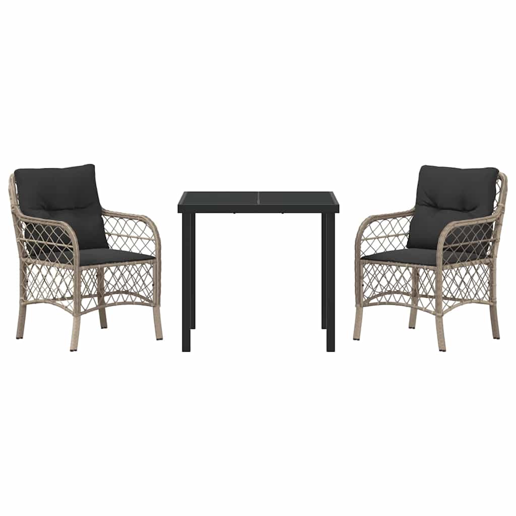 vidaXL Σετ Φαγητού Κήπου 3 Τεμαχίων με Μαξιλάρια, Ανοιχτό Γκρι, Πολυ Ράτταν