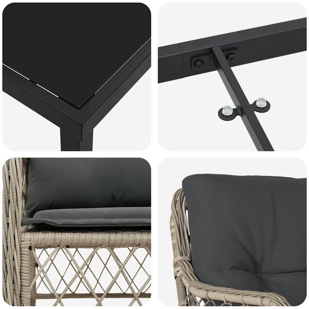 vidaXL Σέτ φαγητού για κήπο με μαξιλάρι 5 pcs Ανοιχτό γκρι Πολυ ράταν