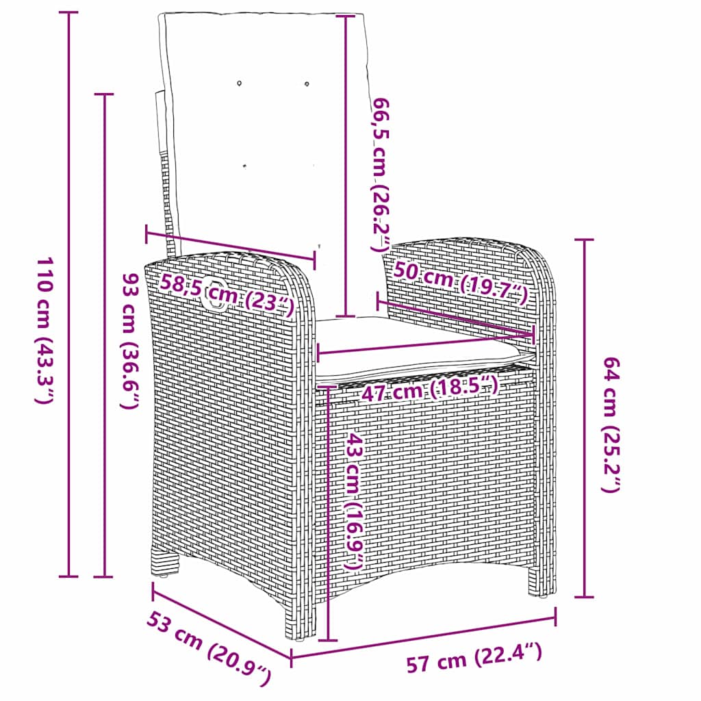 vidaXL Σέτ φαγητού για κήπο 3 pcs Μαύρο συνθετικό ρατάν
