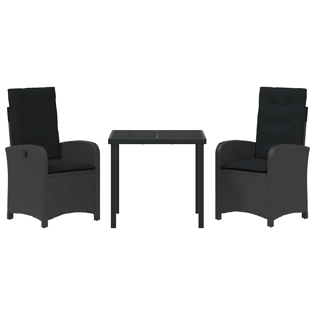 vidaXL Σετ Επίπλων Κήπου 3 Τεμαχίων με Μαξιλάρια Μαύρο Πολυ Ρατάν