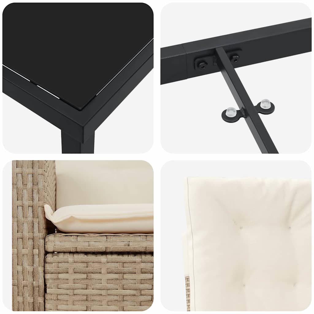 vidaXL Σετ Δείπνου Κήπου 3 Τεμαχίων με Μαξιλάρια Μπεζ Πολυ Ράτα