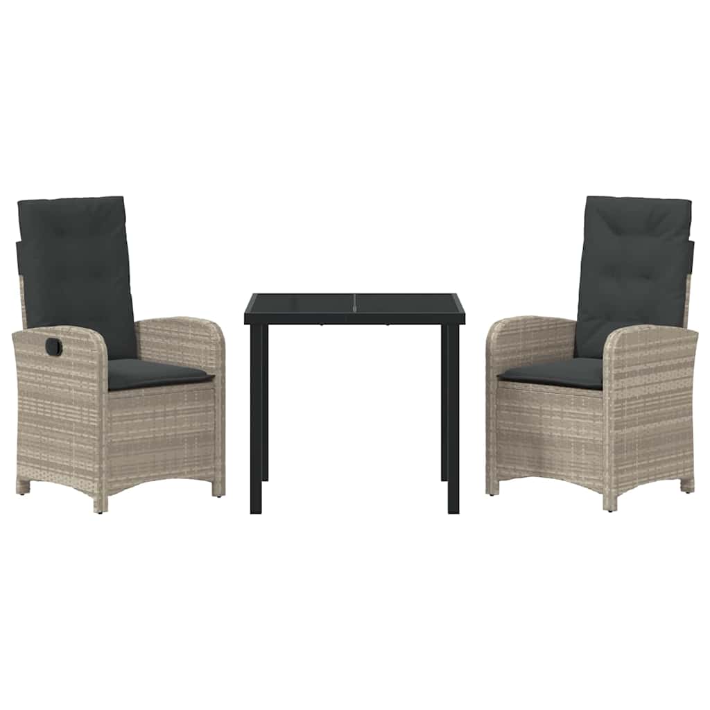 vidaXL Σετ Επίπλων Κήπου 3 Τεμαχίων με Μαξιλάρια σε Ανοιχτό Γκρι Πολυ-Ρατάν