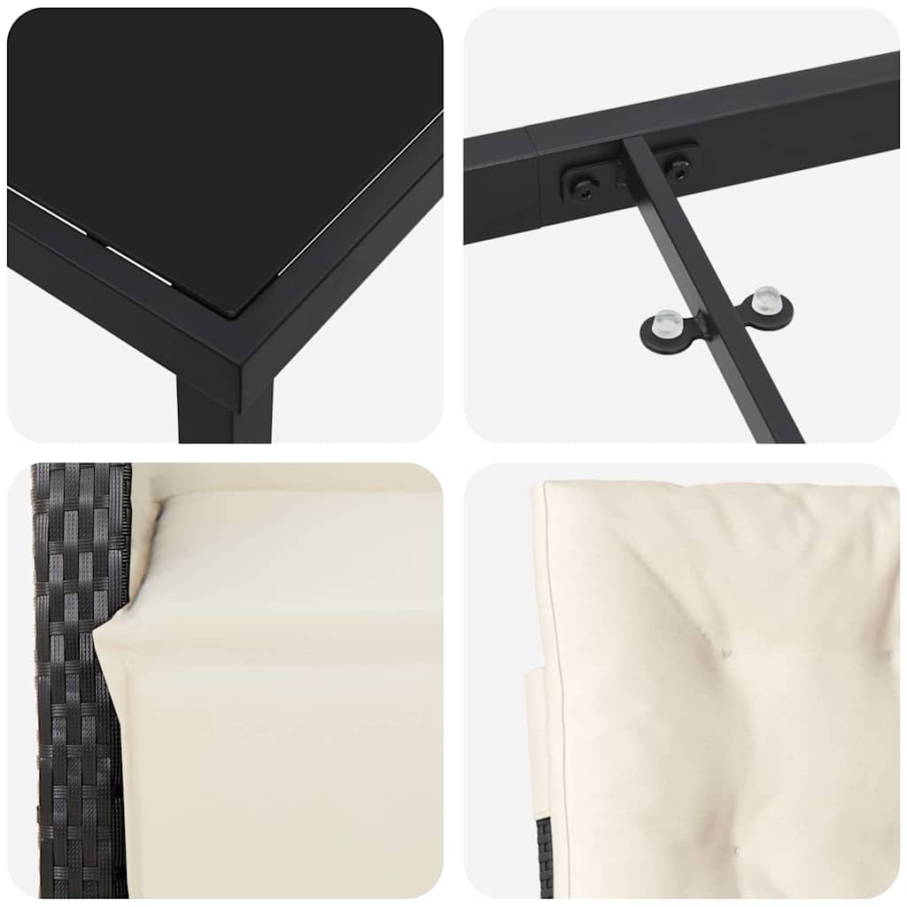 vidaXL Σετ Γευμάτων Κήπου 3 Τεμαχίων με Μαξιλάρια σε Μαύρο Πολυ Ρατάν