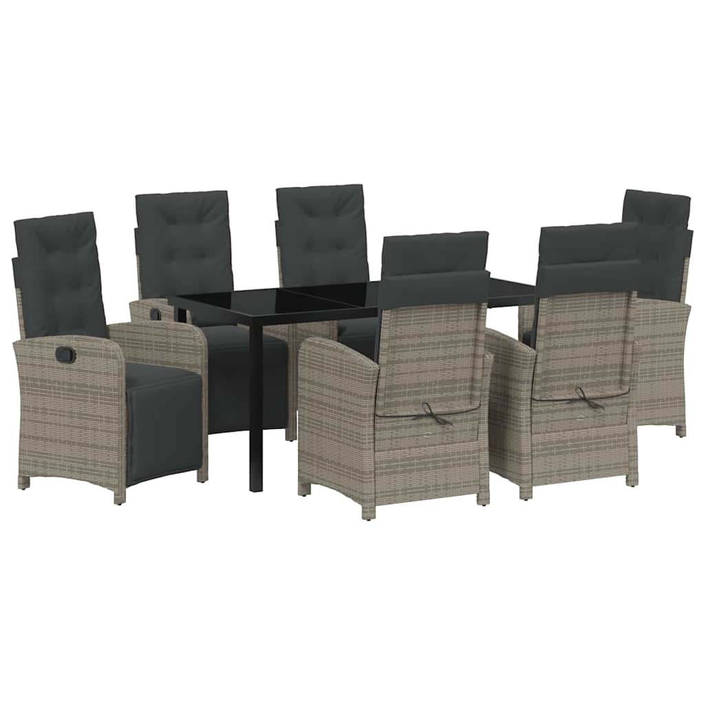 vidaXL Σετ εξωτερικής τραπεζαρίας 7 τεμαχίων με μαξιλάρια Γκρι Πολυ-ρατάν