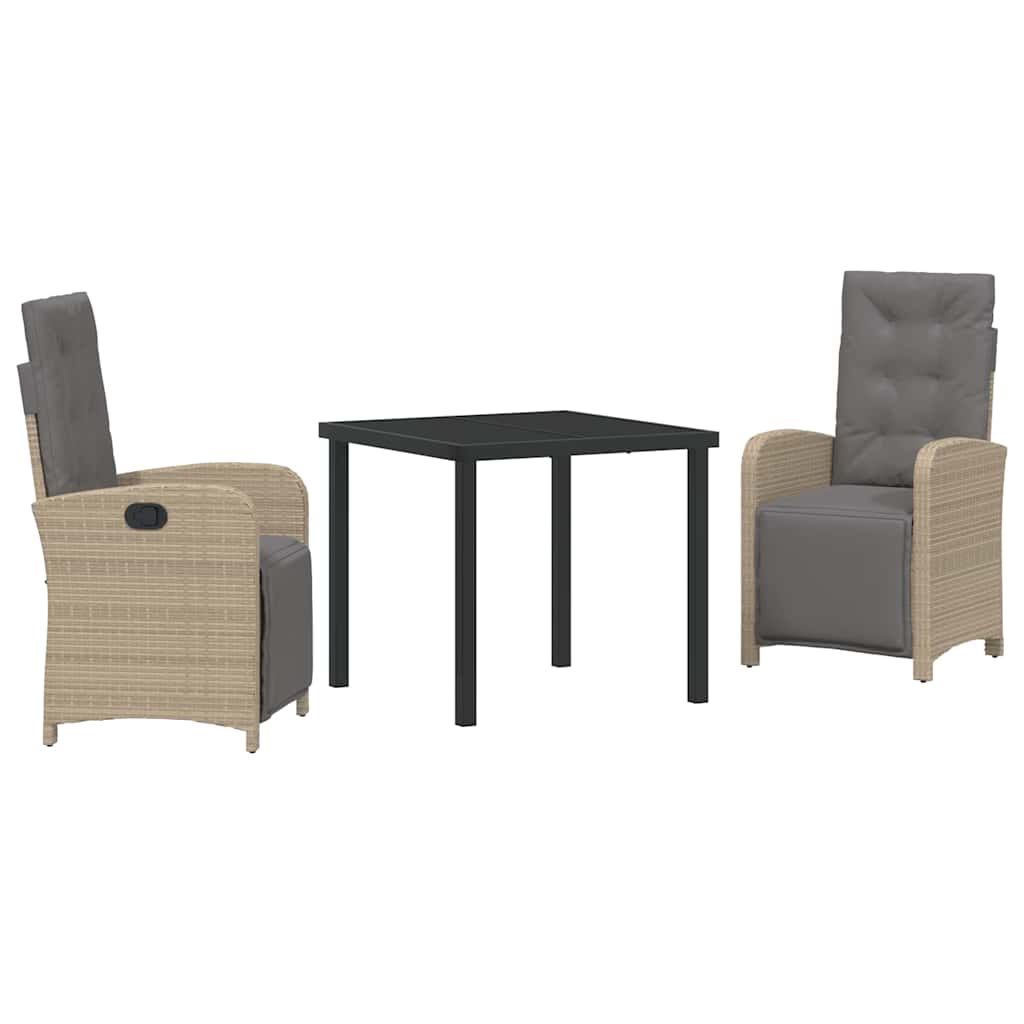 vidaXL Σετ τραπεζαρίας κήπου 3 τεμαχίων με μπεζ μαξιλάρια από πολυκαρβόνιο.