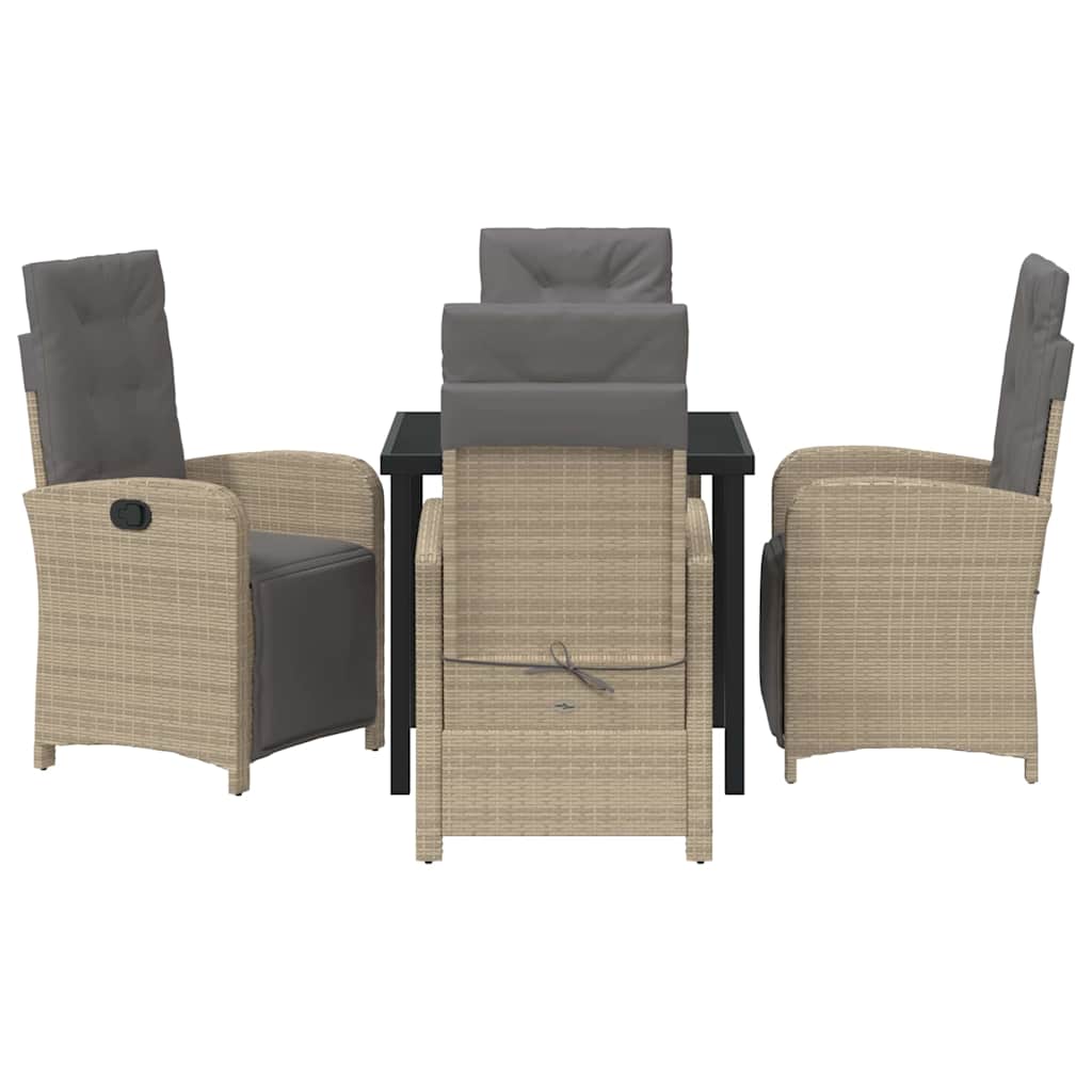 vidaXL σετ τραπεζαρίας κήπου 5 τεμαχίων με μπεζ μαξιλάρια από πολυεστέρα