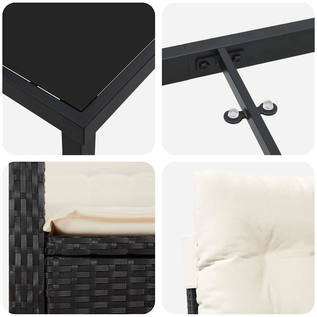 vidaXL Σετ Φαγητού Κήπου 7 Τεμαχίων με Μαξιλάρια - Μαύρο Πολυ Ρατάν.