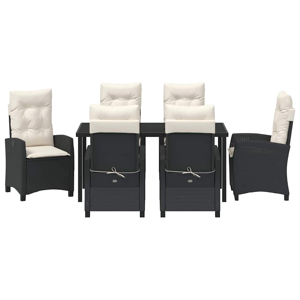 vidaXL Σετ Φαγητού Κήπου 7 Τεμαχίων με Μαξιλάρια - Μαύρο Πολυ Ρατάν.