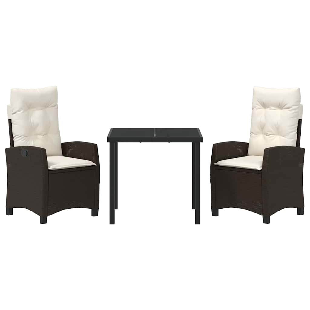 vidaXL 3-τμχ Σετ Δείπνου Κήπου με Μαξιλάρια - Καφέ Πολυ Ράττον