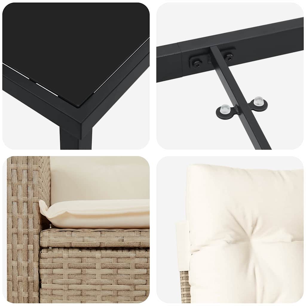 vidaXL Σέτ φαγητού για κήπο 3 pcs Μπεζ συνθετικό ρατάν