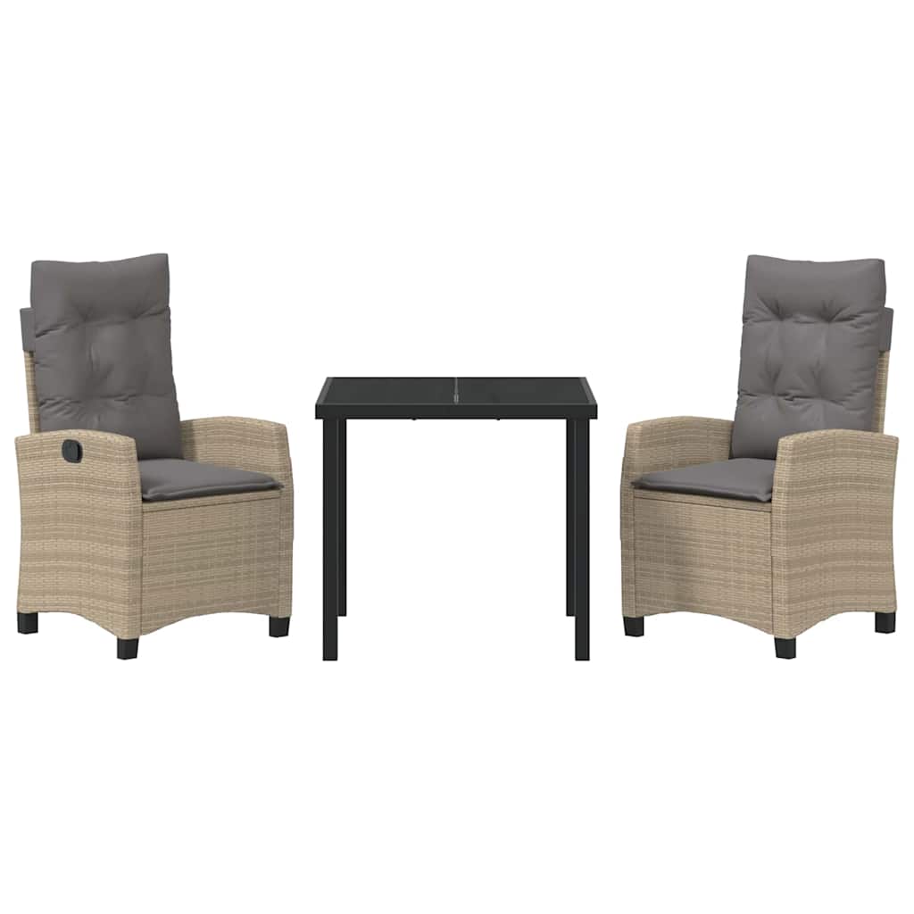 vidaXL Σετ Κηπουρικής Φαγητού 3 τεμαχίων με Μπεζ Μαξιλάρια - Πολυ Ρατάν