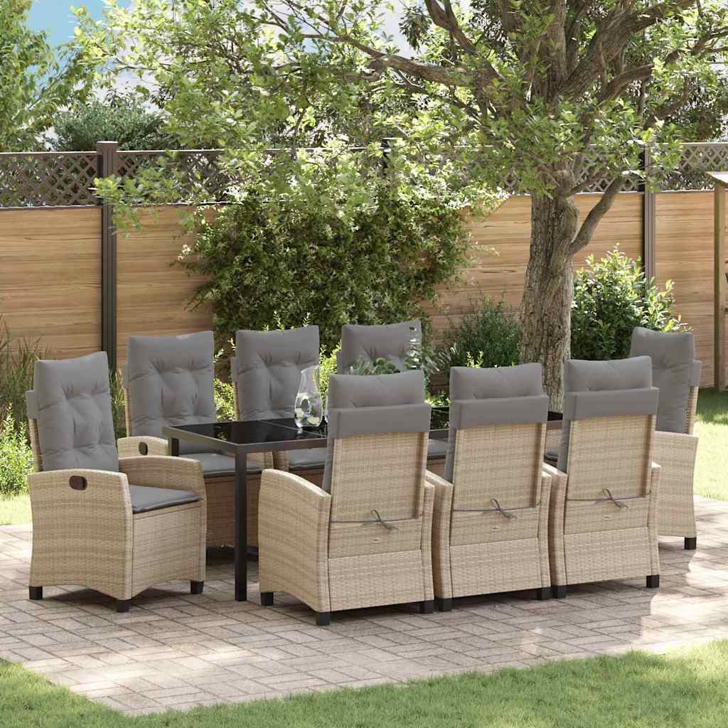 vidaXL Σέτ φαγητού για κήπο 9 τμχ. Μπεζ συνθετικό ρατάν