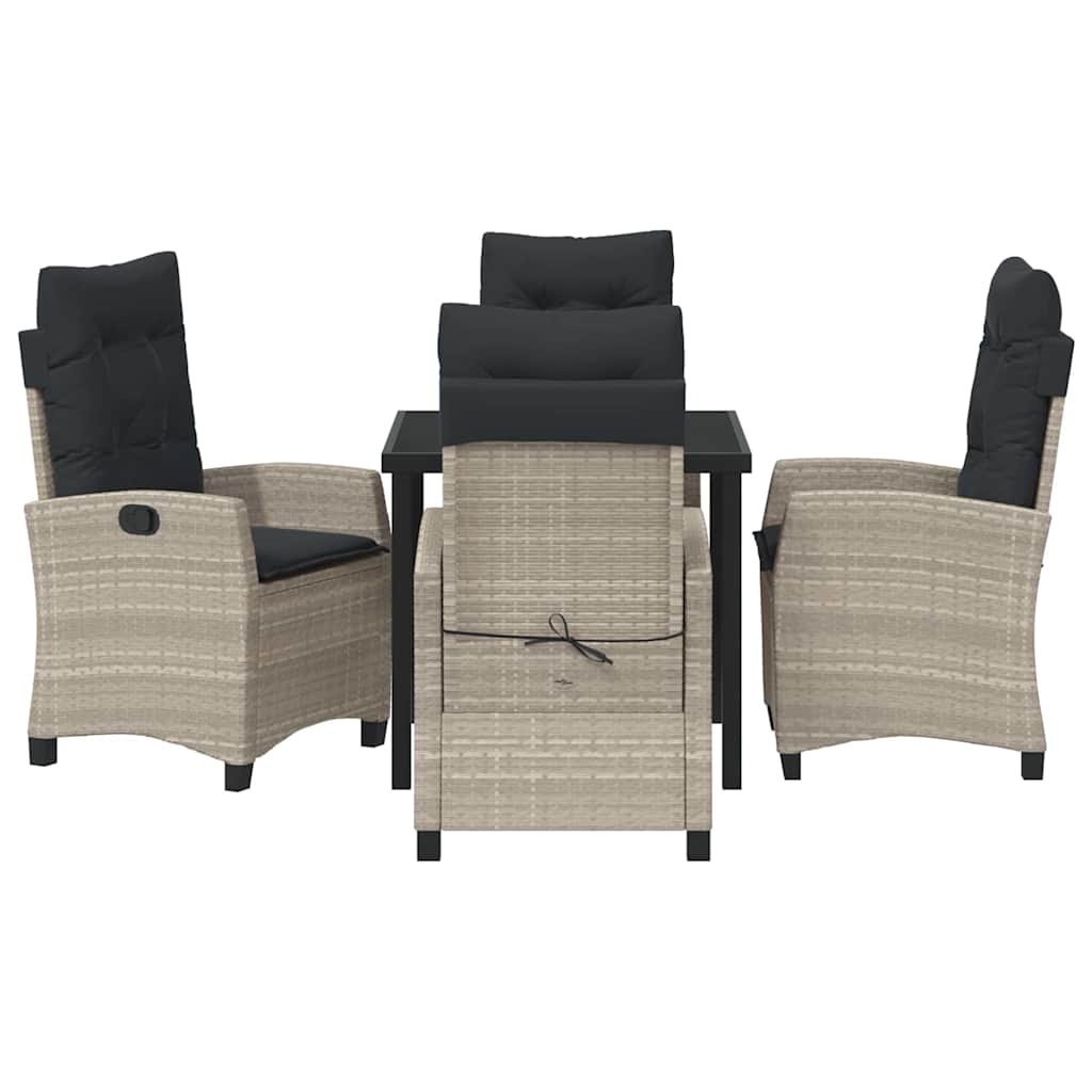 vidaXL Σετ Φαγητού Κήπου 5 Τεμαχίων με Μαξιλάρια - Ανοιχτό Γκρι, Πολυ Ράτταν