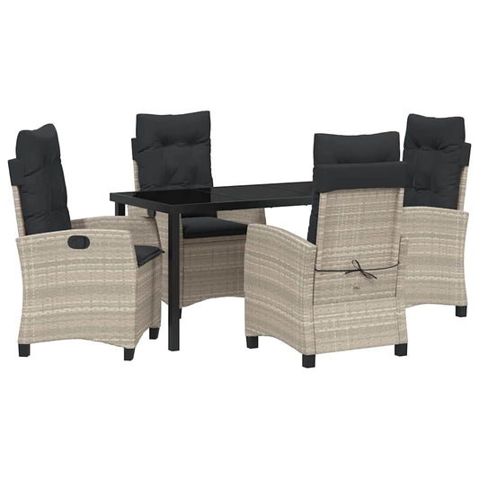 vidaXL Σετ Κηπουρικής 5 Τμχ με Μαξιλάρια σε Ανοιχτό Γκρι Πολυ Ράτταν