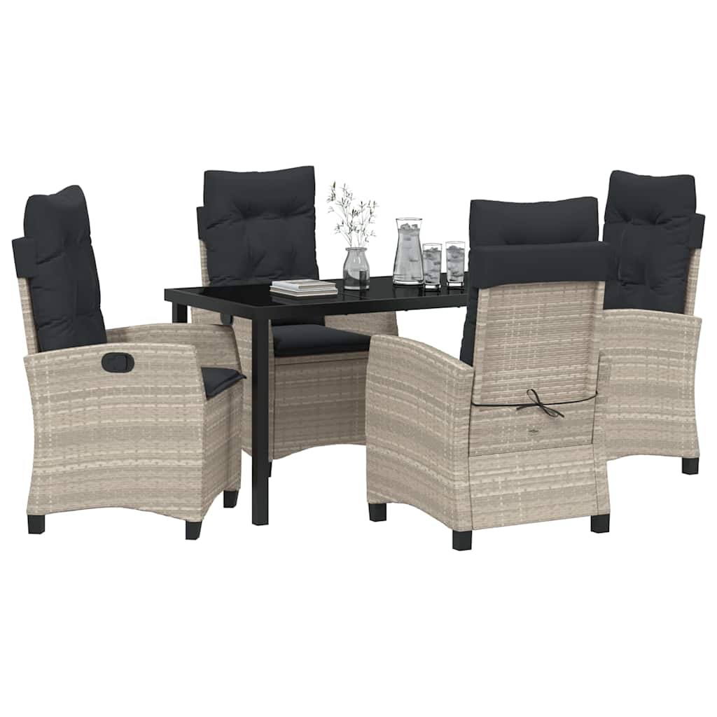 vidaXL Σετ Κηπουρικής 5 Τμχ με Μαξιλάρια σε Ανοιχτό Γκρι Πολυ Ράτταν