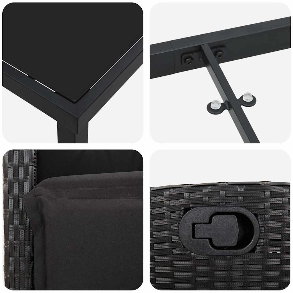 vidaXL Σέτ φαγητού για κήπο 7 pcs Μαύρο συνθετικό ρατάν