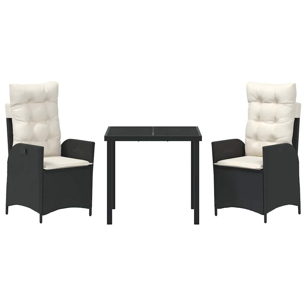 vidaXL Σέτ φαγητού για κήπο 3 pcs Μαύρο συνθετικό ρατάν