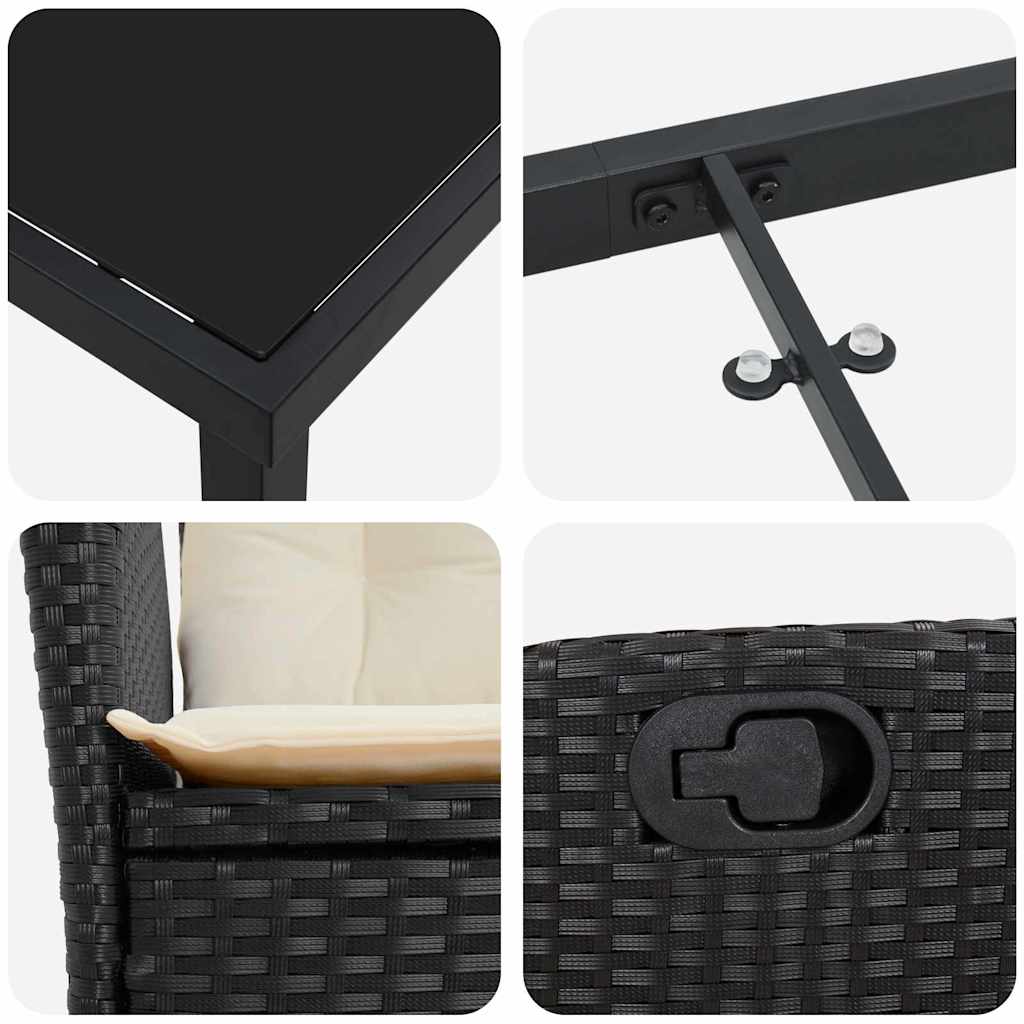 vidaXL Σέτ φαγητού για κήπο 7 pcs Μαύρο συνθετικό ρατάν