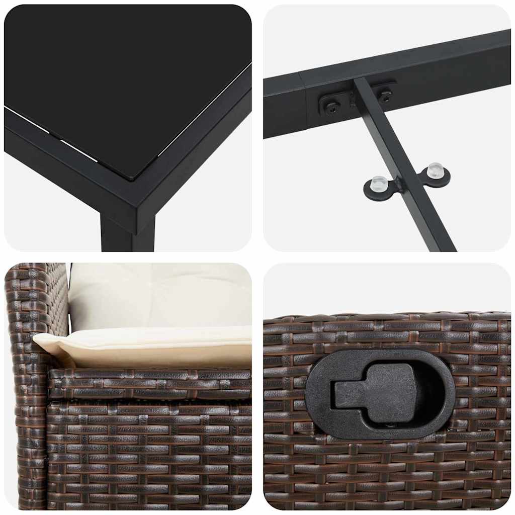 vidaXL Σετ 7 Τεμ Κηπουρικής με Μαξιλάρια, Καφέ Πολυ Ράτταν