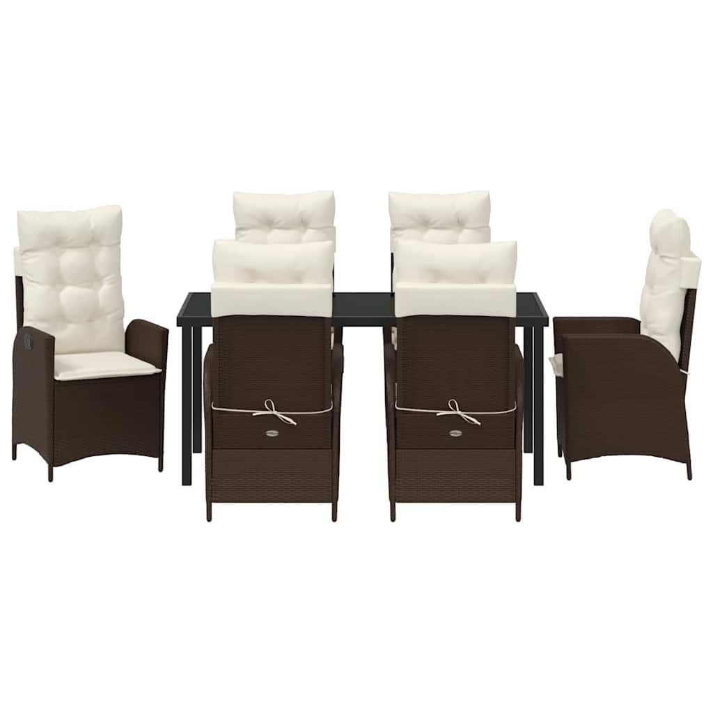 vidaXL Σετ 7 Τεμ Κηπουρικής με Μαξιλάρια, Καφέ Πολυ Ράτταν