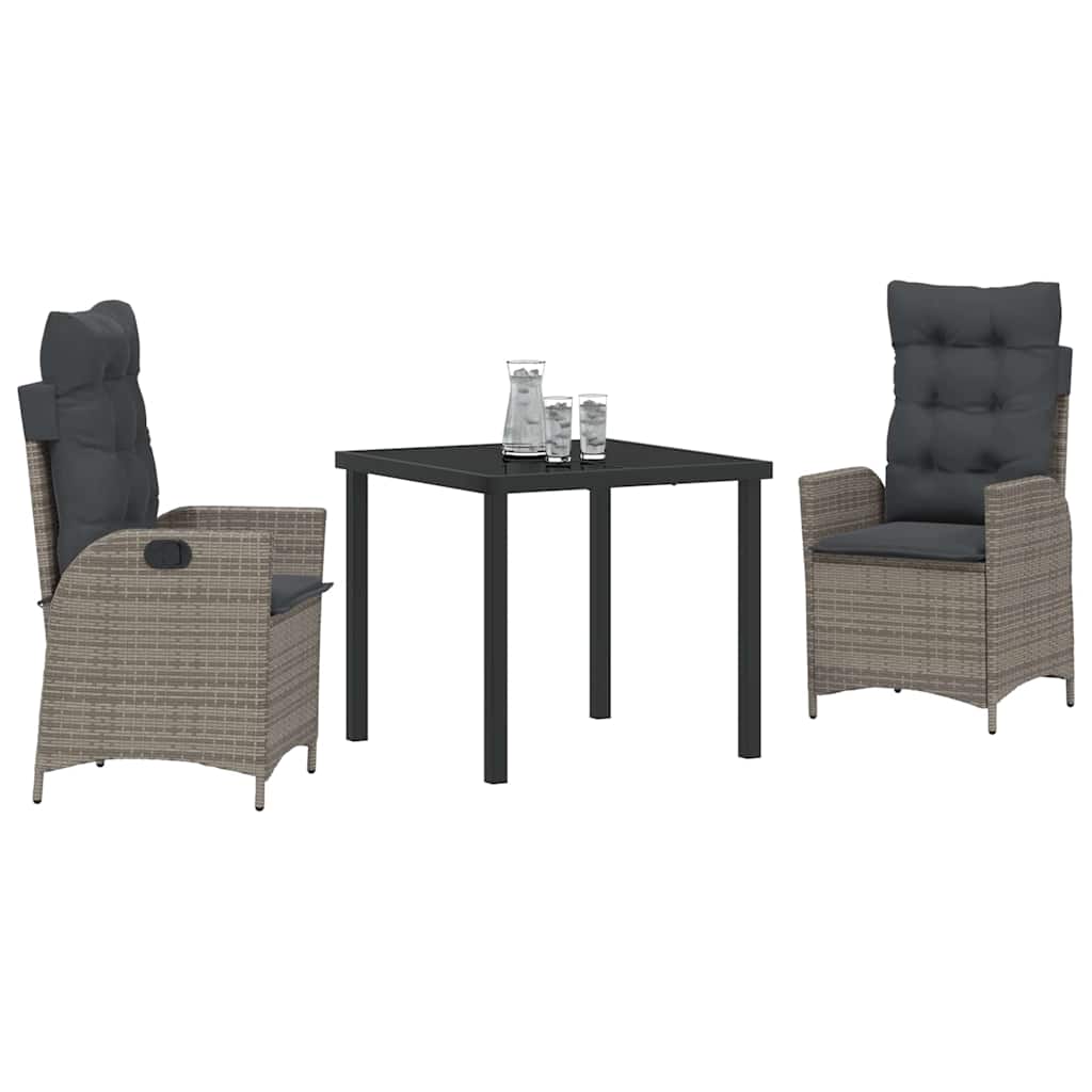 vidaXL Σέτ φαγητού για κήπο 3 pcs Γκρι συνθετικό ρατάν