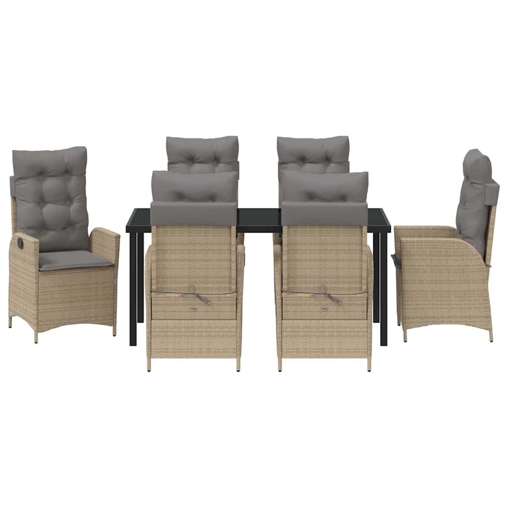 vidaXL 7 Τεμ Σετ Γευμάτων Κήπου Με Μαξιλάρια Μπεζ Πολυ Ράτταν