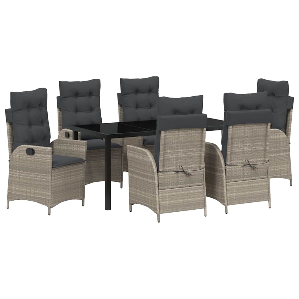 vidaXL Σετ Γεύματος Κήπου 7 Τεμαχίων με Μαξιλάρια σε Ανοιχτό Γκρι Πολυ Ράτταν