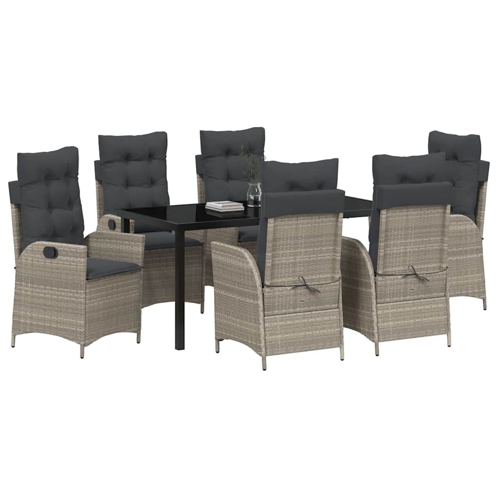 vidaXL Σετ Γεύματος Κήπου 7 Τεμαχίων με Μαξιλάρια σε Ανοιχτό Γκρι Πολυ Ράτταν